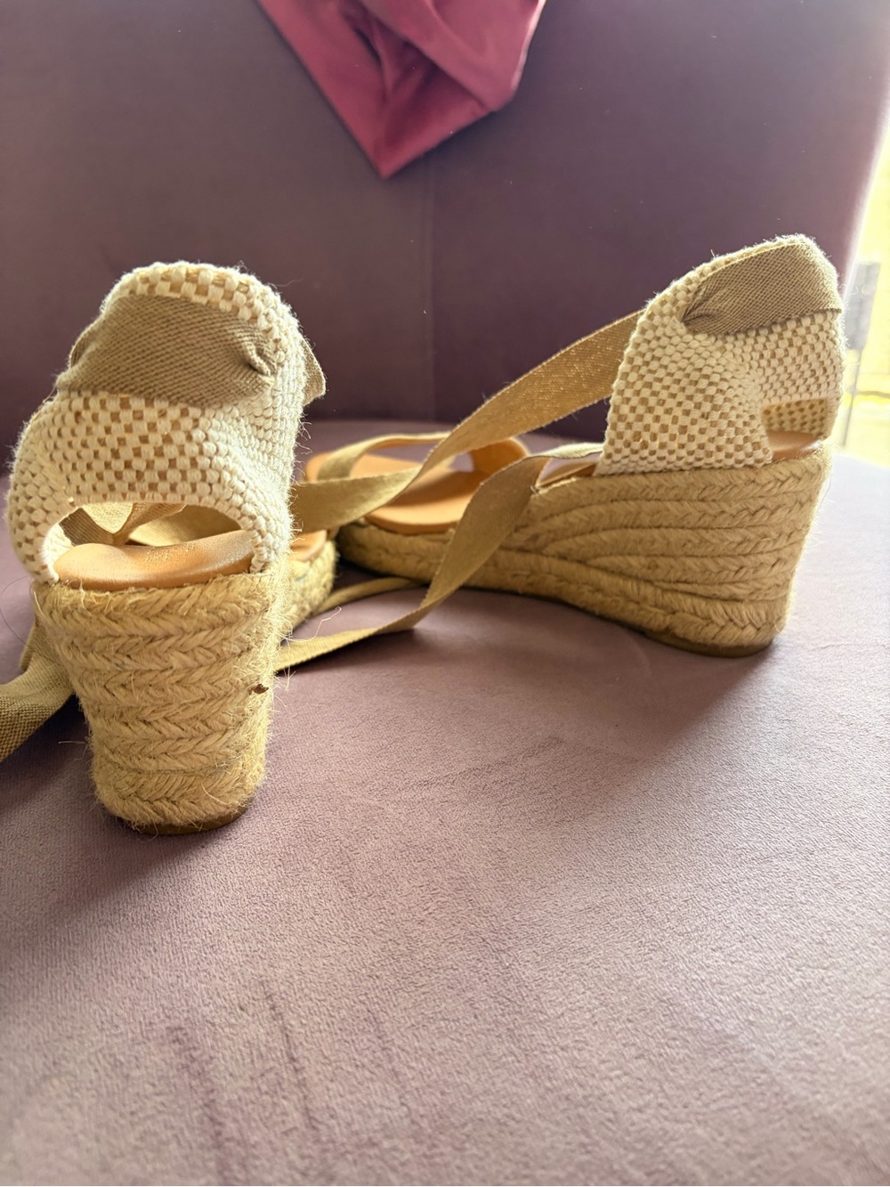 Classic Tie-Wrap Wedge Sandals in Tan - Picture 4 of 7